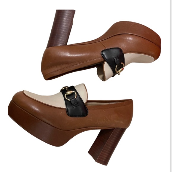 Steve Madden Chic Chunky Brown and Cream 4” heels - Picture 2 of 11